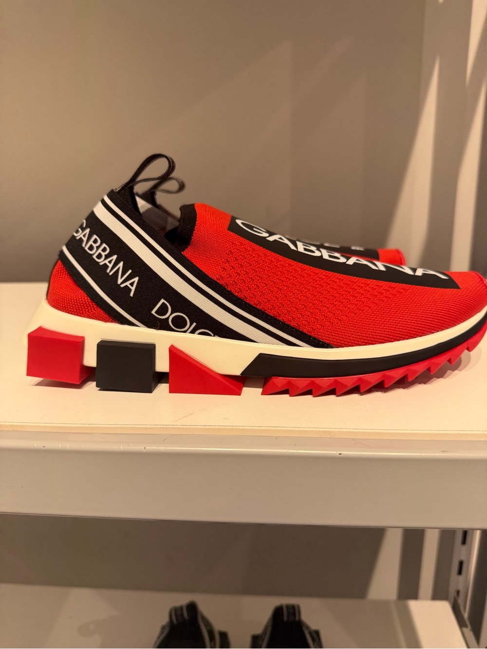 Dolce & Gabbana Kids Red and Black Logo Slip-On Sneakers